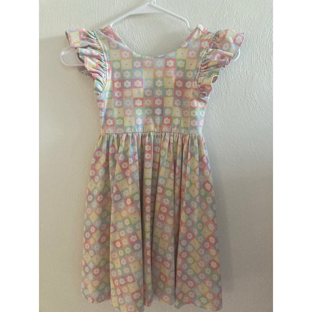 Ollie Jay Girls' Olivia Dress in Floral Blocks Frill Sleeve Age 7 - Picture 5 of 7